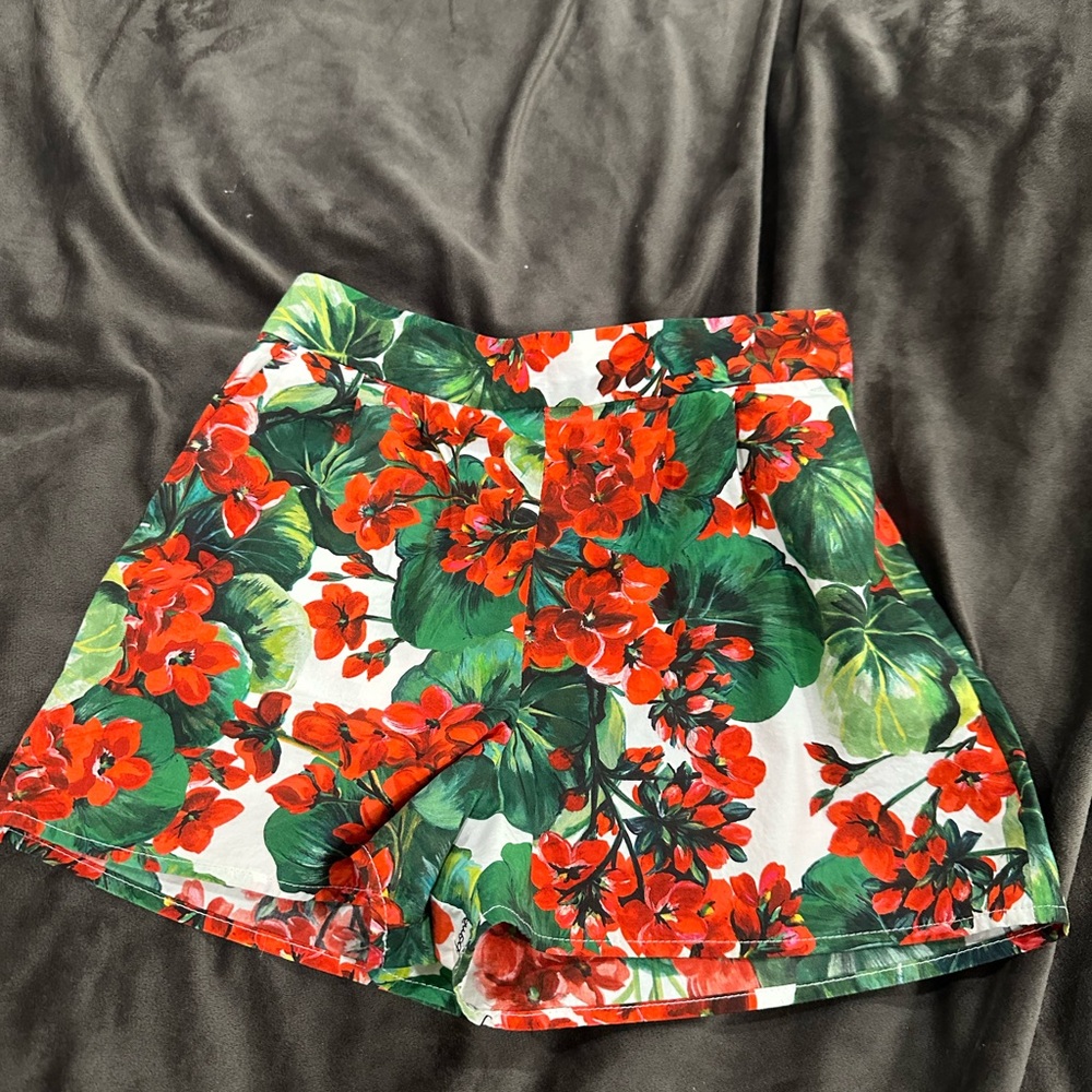 Dolce & Gabbana Red and Green Floral High Waist Shorts